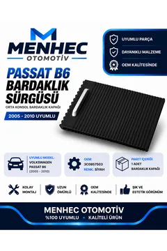 Volkswagen Passat B6 2006-2011 Orta Konsol Sürgülü Kapak Siyah Bardaklık Kapağı 3C0857503 OEM Uyumlu