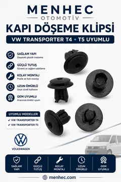 Vw Transporter - T4 - T5 Kapı Döşeme Klipsi Siyah 100 Adet