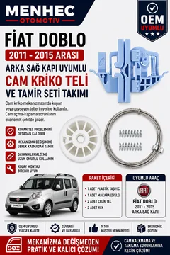 Fiat Doblo 2011-2015 Arka Sağ Cam Kriko Teli Tamir Seti Kapı Cam Mekanizması Onarım Kiti OEM Uyumlu