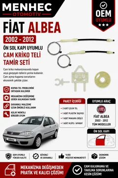 Fiat Albea 2002-2012 Ön Sol Cam Kriko Teli Tamir Seti Otomatik Cam Mekanizması Onarım Kiti OEM Uyumlu