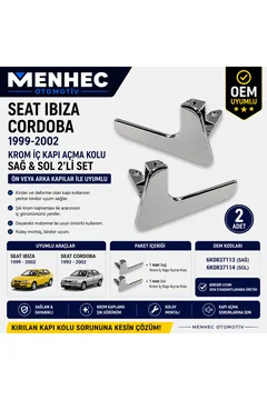 Seat Ibiza Cordoba 1999-2002 Krom İç Kapı Açma Kolu Sağ Sol 2’li Set 6K0837113 6K0837114 OEM Uyumlu
