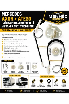 Mercedes Axor Atego Sağ Kapı Cam Kriko Teli ve Tamir Seti Cam Mekanizması Onarım Kiti