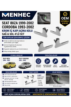 Seat Ibiza 1999-2002 Cordoba 1993-2002 Krom İç Kapı Açma Kolu 4’lü Set Sağ Sol OEM Uyumlu