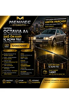 Octavia A4 Sağ Ön Kapı Açma Teli 1U0837099F Kapı İç Mekanizma Teli