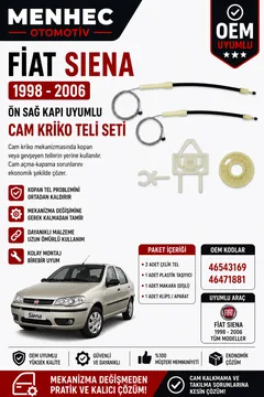 Fiat Siena 1998-2006 Ön Sağ Cam Kriko Tel Seti Cam Mekanizması Tamir Kiti OEM 46543169 46471881