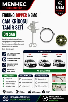 Fiat Fiorino Bipper Nemo Ön Sağ Cam Kriko Teli Tamir Seti Cam Mekanizması Onarım Kiti OEM Uyumlu