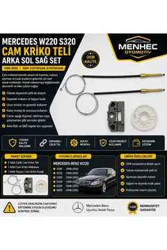 Mercedes W220 S320 Arka Sol Sağ Cam Kriko Teli Tamir Seti (1998-2005) OEM 2107301546 A2107301646