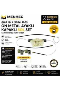 Volkswagen Golf 4 Bora Ön Sol Metal Ayaklı Cam Kriko Teli Tamir Seti Kapaklı 97-03