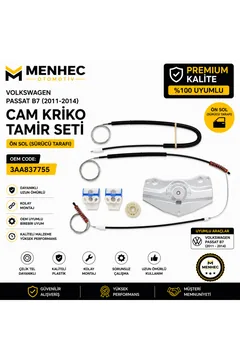 Volkswagen Passat B7 Ön Sol Cam Kriko Tamir Seti Motor Kapaklı 3AA837755 2011-2014