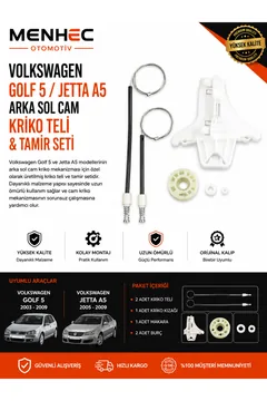 Volkswagen Golf 5 Jetta A5 Arka Sol Cam Kriko Teli & Tamir Seti – Cam Mekanizması Tamir Kiti