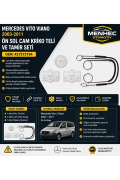 Mercedes Vito Viano Ön Sol Cam Kriko Teli ve Tamir Seti (2003-2011) OEM 427573194 Cam Mekanizması Onarım Kiti