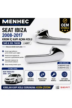 Seat Ibiza 2008-2017 Krom İç Kapı Açma Kolu Sağ Sol Set 6J1837113 6J1837114 OEM Uyumlu