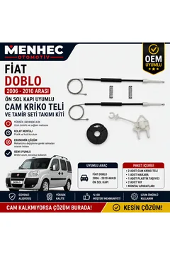 Fiat Doblo 2006-2010 Ön Sol Cam Kriko Teli Tamir Seti Kapı Cam Mekanizması Onarım Kiti OEM Uyumlu
