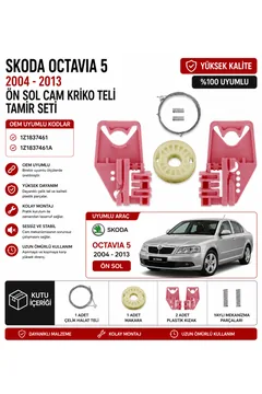 Skoda Octavia 5 2004-2013 Ön Sol Cam Kriko Teli Tamir Seti OEM Uyumlu
