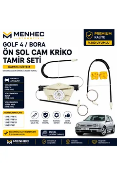 Volkswagen Golf 4 Bora Ön Sol Cam Kriko Teli Tamir Seti Kapaklı Mekanizma 1J4837461E